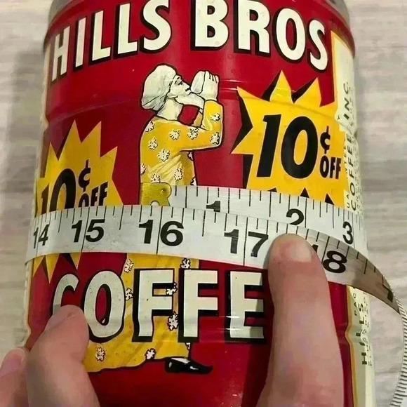 Vintage Hills Bros Coffee Can Red Tin 2lb 10 Cents Off Advertisement - No Lid - Picture 7 of 7